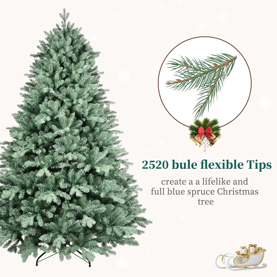 7FT Artificial Spruce Christmas Tree - 2520 PE&PVC Branch Tips - Metal Stand - Image 4 of 4