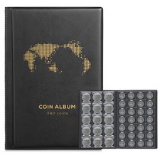 Álbum de monedas para coleccionistas, 340 bolsillos 9,6 x 6,8 x 0,6 pulgadas, negro