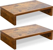 Monitor Riser - 2 Pack, Rustic Brown Wood Adjustable Stand for 2 Monitors/Laptop