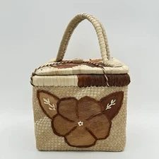 Beautiful Woven Basket with Handle Strap Closure 8 X 7 X 7 Inches Flower Design