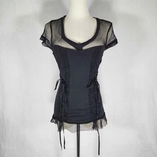 Rare Vtg Y2K Tripp NYC Daang Goodman Black Mesh Corset Goth Rave Grunge Women XL