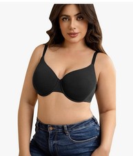 Ambrielle Everyday Underwire Full Coverage Bra size 44D organic cotton black