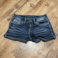 Cowgirl Tuff Shorts Blue Jean Denim Women 27 Western Dont Fence Me In Tan Rodeo