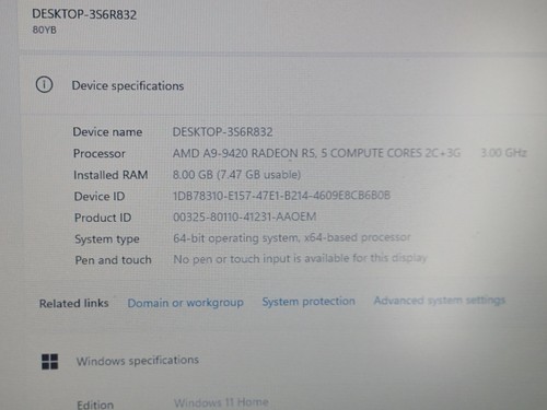 15.6INCH IDEAPAD 320S-15AST AMD A9-9420 R5 8GB DDR4 128GB NVMeSSD WIN 11 HOME - Picture 4 of 15