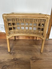 Retro Side Coffee Table Bamboo Rattan Wicker Glass Top - Boho Tiki MCM Vintage
