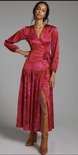 Anthropologie Hutch Maxi Dress Red Pink Wrap Boho Preppy Retro Vacay Size XS NWT