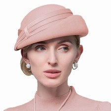 Pink Wool Beret Hats For Women Fascinator Cocktail Church Tea Party Pillbox Hat