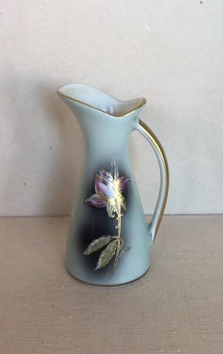 Rare ROYAL Porzellan Bavaria Small Green Floral Porcelain Pitcher Gold Overlay - Picture 3 of 12