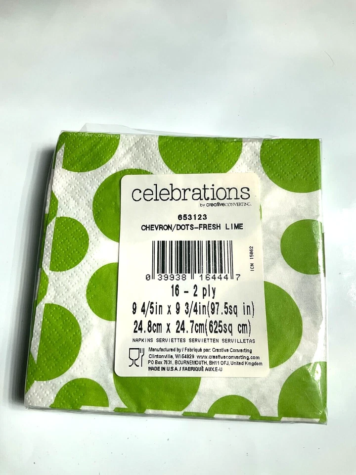 Лайм зеленые салфетки шеврон и точки лайм зеленый и белый 16ct вечеринки поставки - Изображение 3 из 3