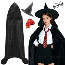 Schwarzer Umhang mit Kapuze Samt Cape Vampir Cosplay Kostüm Erwachsener Karneval