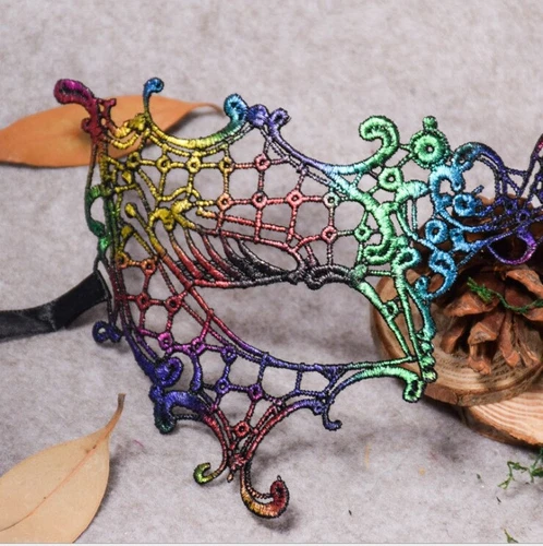 Womens Embroidered Rainbow Eye Mask Venetian Carnival Masquerade Lace Hollow - Picture 15 of 21