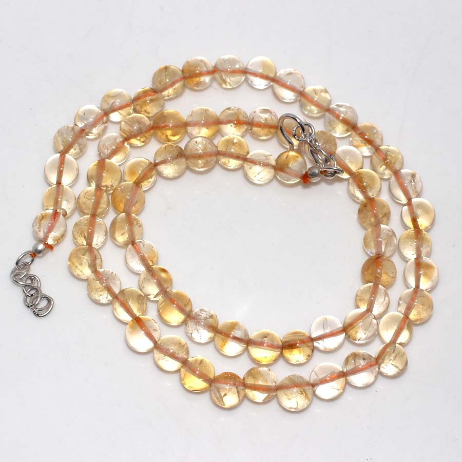Natural Citrine Crystal 925 Silver Plated Beaded Necklace 18 Inch JW New