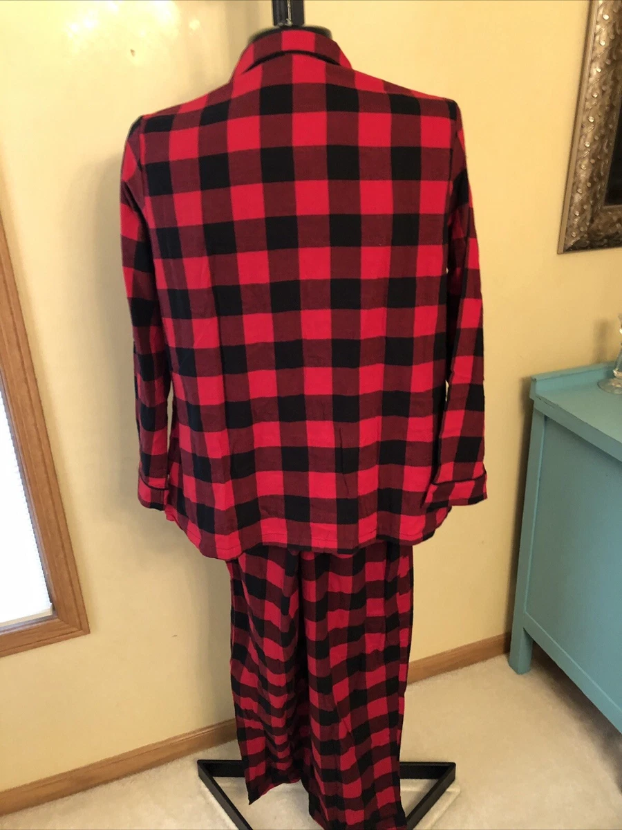 Women s Plus Size Buffalo Check Red Plaid Flannel Pajamas Set Top Pants 2X