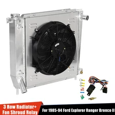3 Row Radiator+Shroud Fan Relay Kit For 1985-1994 Ford Explorer Ranger Bronco II