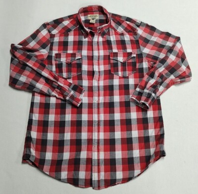 American Rag Shirt Adult Large Red & Black Plaid Snap Button Up Long Sleeve Men