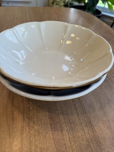 2 Vtg HALL #1113 Restaurant Ware Soup Pasta Bowl Dish Brown Glaze Scalloped 7” - Picture 4 of 24