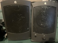 Vintage Apple Design Wired Computer Speakers M2497 Gray 1993 Tested 1 bad leg