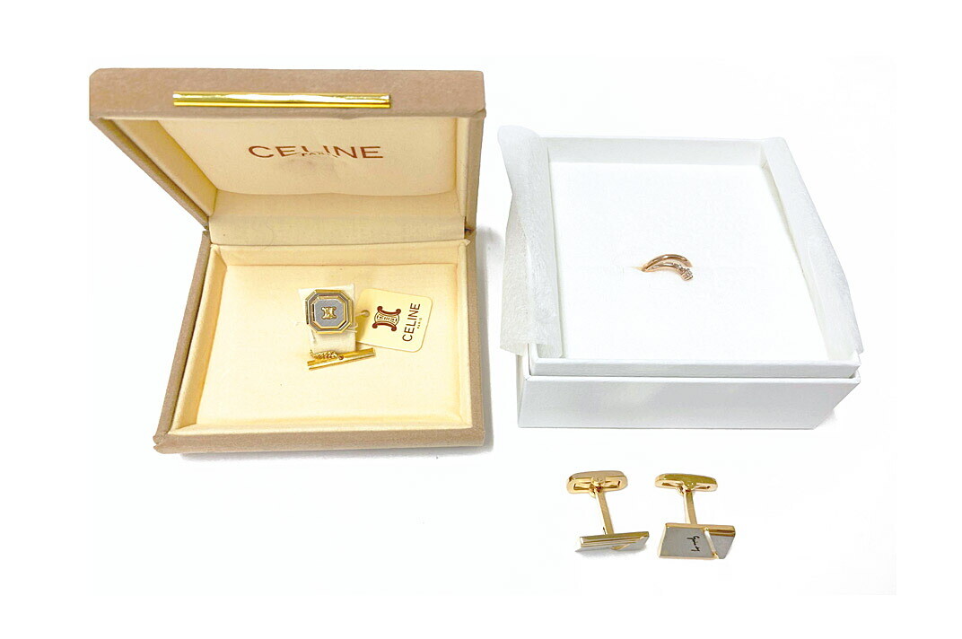 Celine Givenchy 4 C Tie Pin Cufflinks Pinky Ring 3 Piece Set Celine Givenchy 4 C Tie Pin Cufflinks Pinky Ring 3 Piece Set