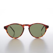 Classic Round Vintage Sunglass with Key Hold Bridge Brown/Green Lens - Randy