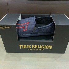 True Religion Slippers Men's Size Small 7-8 Grey Blue Denim New in Box