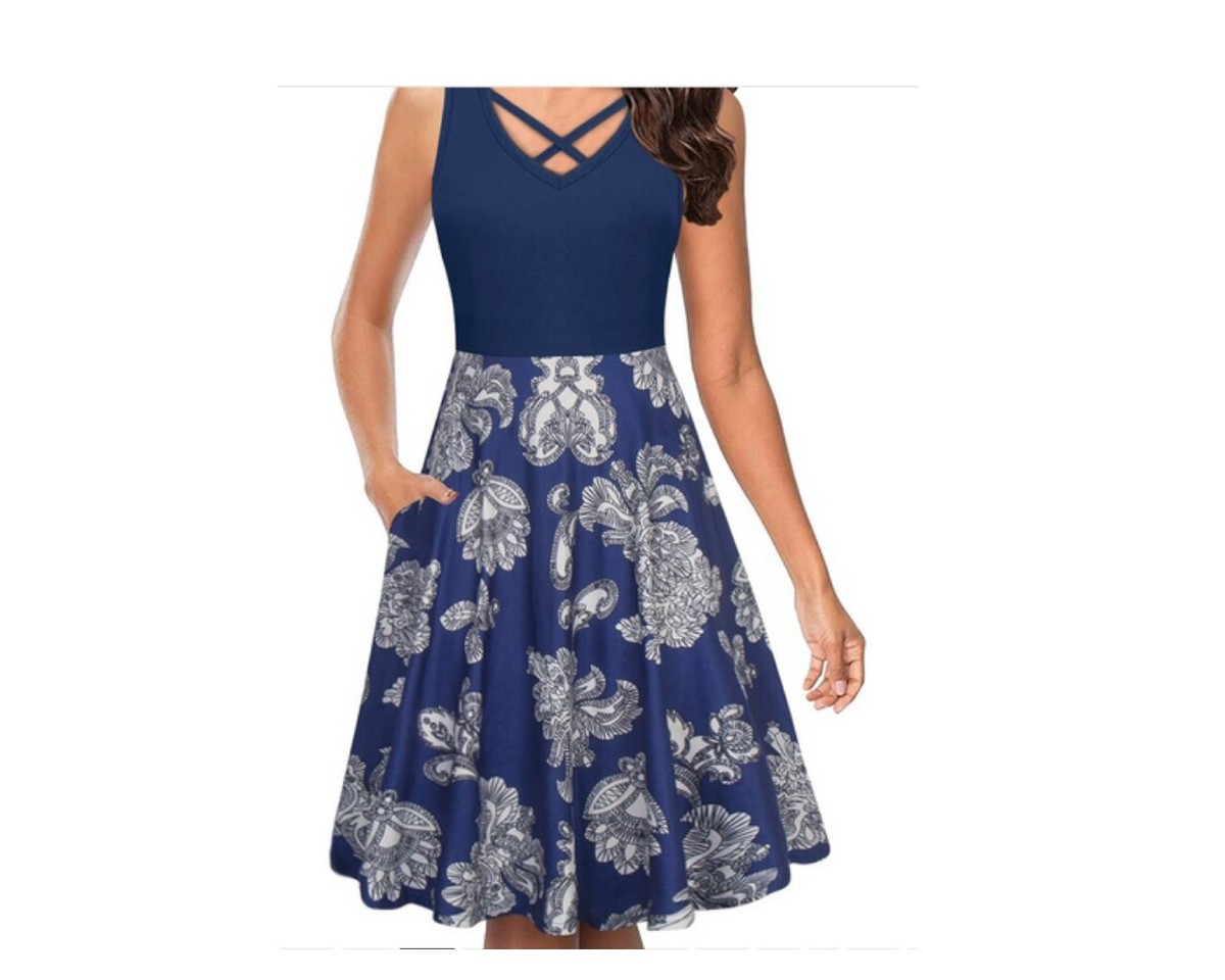 NWT $40 SZ S Sleeveless V Neck Criss Cross Midi Flared Tank Dress with Pockets NWT $40 SZ S Sleeveless V Neck Criss Cross Midi Flared Tank Dress with Pockets