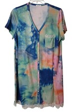 Ekouaer Womens Large TieDye Stretch Button Nightgown Lace Trim Pocket I--2