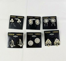6 Random Clip On Earrings Faux Pearl Crystal Color Costume Jewelry Dangle Crafts