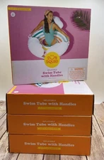 Sun Squad Clouds & Colorful Stripes Pool Swim 41" Inflatable Tube Ring Float