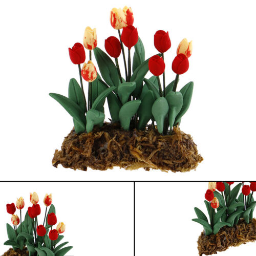 1Pc 1:12 Dollhouse Miniature Garden Ornament Tulips Green Plant Flower Garde _co - Picture 1 of 11
