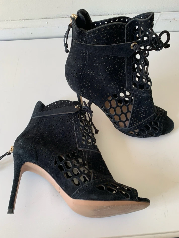 Rachel Zoe Heels “Julie” Black Suede Laser Cut Stiletto Bootie Size 7.5 - Image 2 of 4