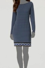 $98 Michael Kors Women's Blue Long Sleeve Boat Neck Printed Dress Size Small