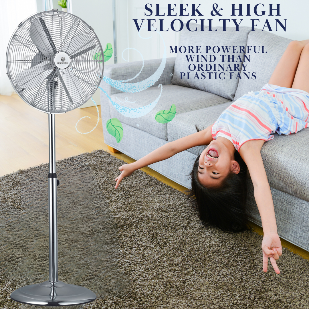 16'' Inch Metal Pedestal Floor Fan Oscillating Speed Mode