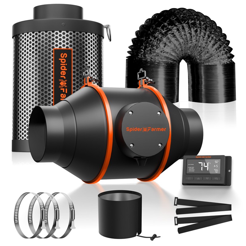 2025 Spider Farmer 4" Inline Fan 205CFM Programmable Controller Combo Grow Tent