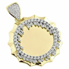 10K Yellow Gold Plated Memory Picture Medallion Frame Pendant Drip Charm  3.2 Ct