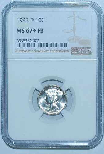 1943 D NGC MS67+FB Full Bands Mercury Dime