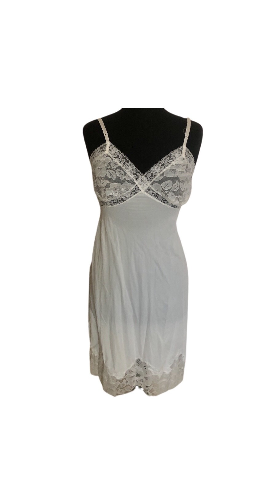 Van Raalte Suavette Full Slip Womens S 32S White Nylon Floral Lace USA Vintage