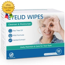 Eyelid Cleansing Wipes for Dry Eye & Blepharitis, Tea Tree Oil Hypoallergenic Ey