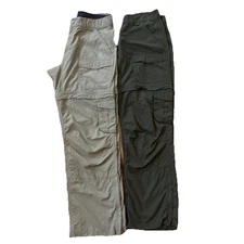 (2)- Eastern Mountain Sports Women Pants Size 6R Outdoor Hiking Camping Grn Tan