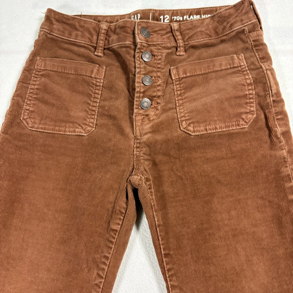 Gap Kids Flare Pants Brown 12 High Rise 70s Corduroy 24x27 Retro Y2K Style - Image 2 of 4