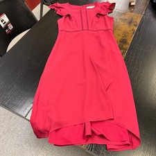 LOFT Flutter Sleeve Lace Trim Sheath Dress  Size 2 Red Back Zip Midi A Line