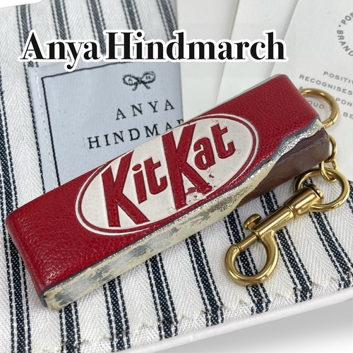 Anya Hindmarch Kit Kat Kitkat Charm Keychain Red Leather Bag Charm With Box