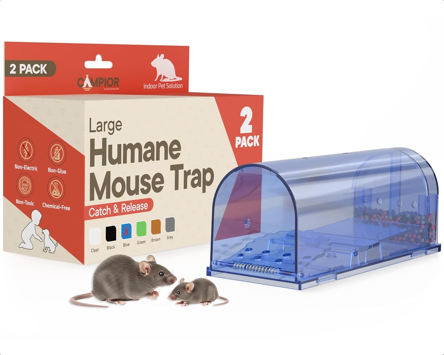 Humane Mouse Traps Live Catch & Release No Kill Rat Mice Trap Reusable (2 PACK)