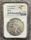 2018 American Eagle Silver Dollar, 1oz .999 Fine Silver Bullion, NGC MS-70