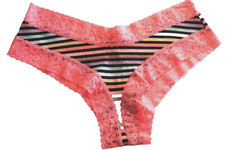 .VTG VICTORIA'S SECRET COTTON LACE CHEEKY TANGA PANTY LOGO WAISTBAND M