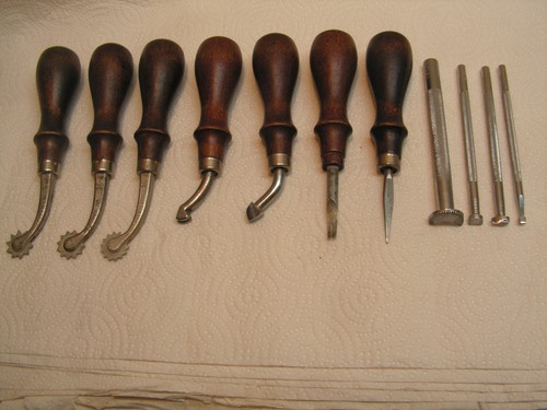 VINTAGE Craftool Lot of 11 Leather Tools 7 With Wood Handles. Nice SET!!