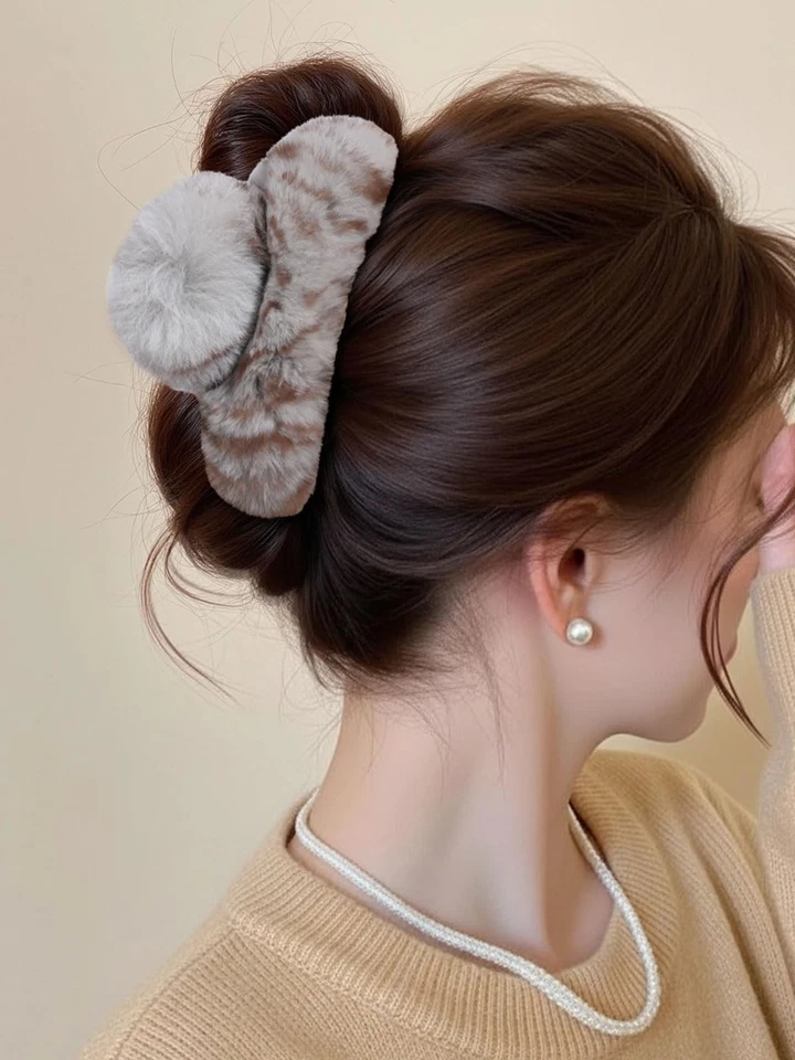 2 Pack Large Fluffy Fuzzy Hair Claw Clips for Women, 5.9" Winter Fur Furry Ha... - Image 2 of 4