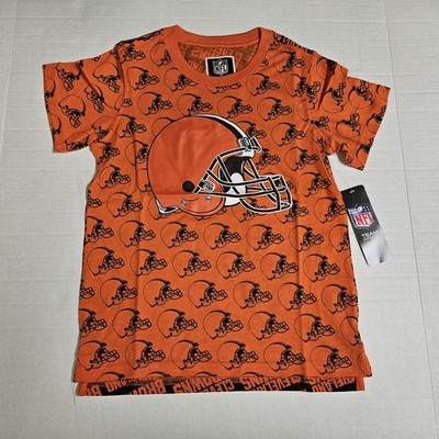 NFL Cleveland Browns All Over Logo Orange T-Shirt Tee / Youth Size Small (8)
