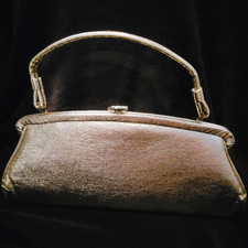 Vintage Mid-century Metallic Gold Frame Clutch Top Handle Collectible Handbag