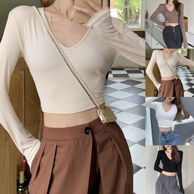 Elegante Damen V-Ausschnitt Langarm TShirts für Sommer Mode Essentials