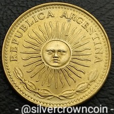 Argentina 🇦🇷 1 Peso 1975. KM#69. One Dollar coin. Radiant Sunface. Narrow Rim.